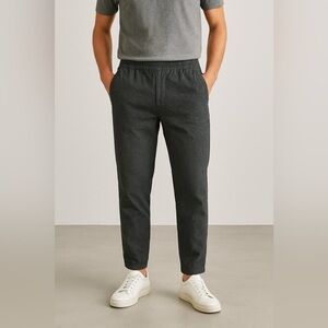 Folk textured linen cotton blend charcoal pull on pants